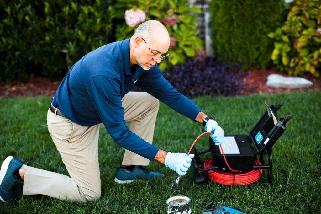 home inspector doing a sewer scope inspection