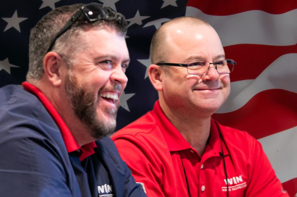 Veterans at WIN Home Inspection with US flag in background