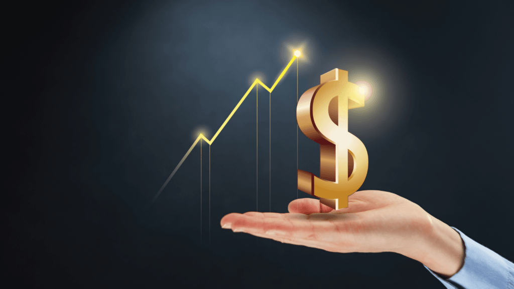 Hand presenting dollar currency sign with profit concept